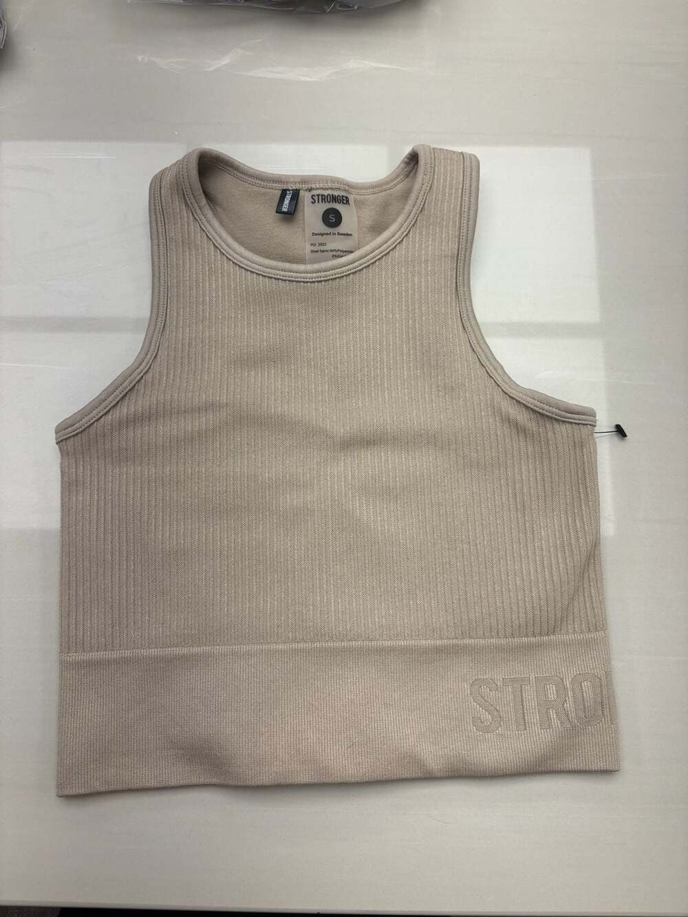 Stronger Ribbed Tank Top Size S Beige Athletic Activewear